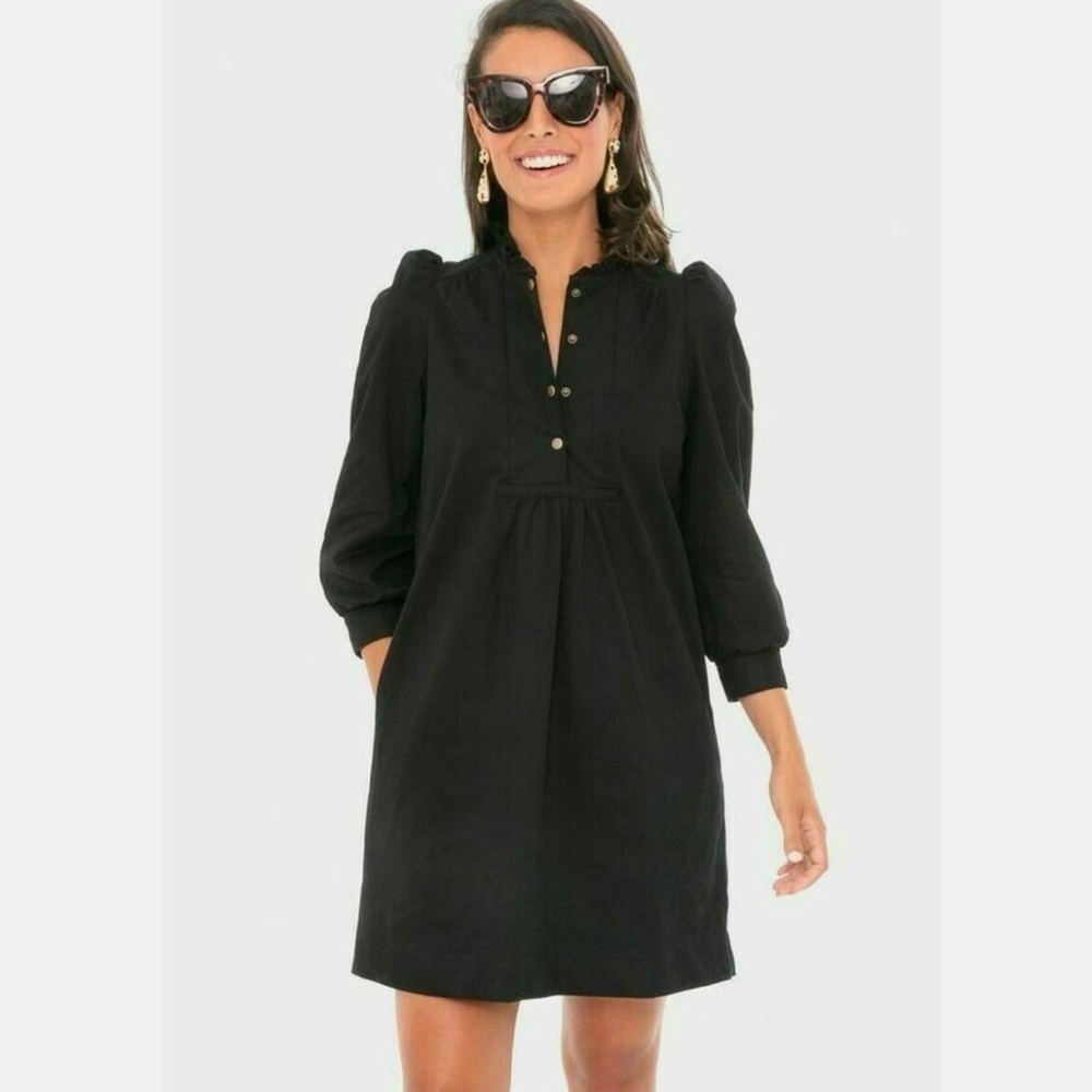 Pomander Place Tuckernuck Black Claiborne Dress Button Down Shift Puff Sleeve S